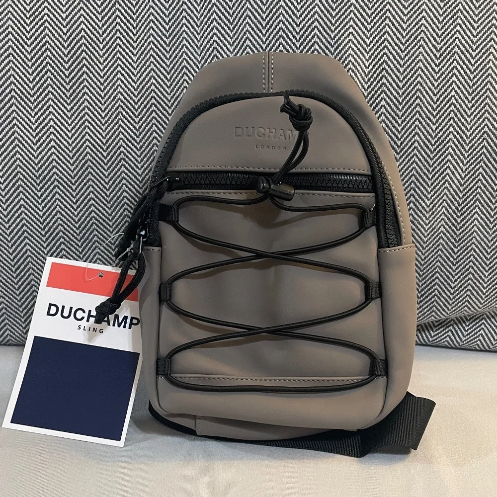 NWT DUCHAMP Versatile Unisex Rubberized Utility Sling Bag - Color: Taupe/Gray - Picture 4 of 14